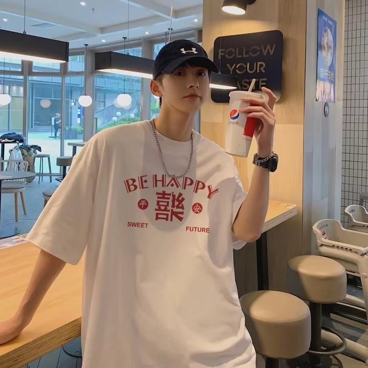 休闲国潮t恤男小众设计短袖宽松百搭短袖情侣ins纯棉宽松体恤