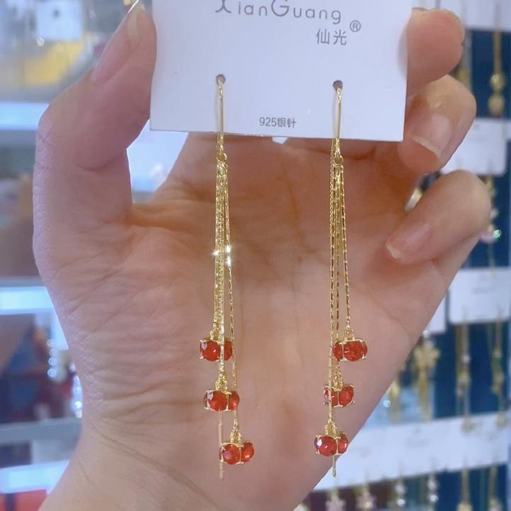 铜合金珐琅耳饰 《86号商品》气质红色绣球耳线