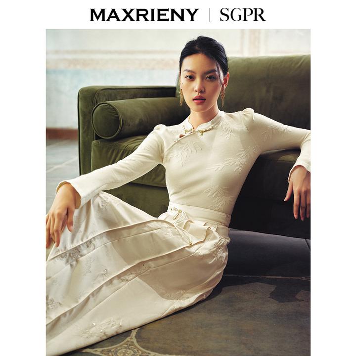 [东方新摩登]MAXRIENY雪竹衫贵雅新中式套头针织上衣修身显瘦女