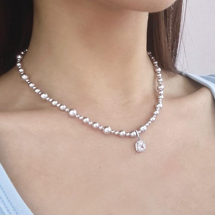 坠链均925银锆石  气泡方糖项链锁骨链精致小众复古简约叠戴