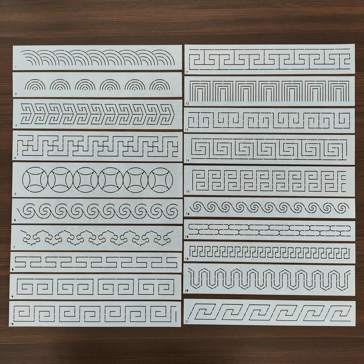 刺子绣模板 传统吉祥图案 边框吉祥纹 描图软模板 可重复使用