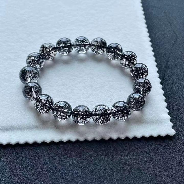 精品天然黑发晶网状手链晶体干净招财手串男女佩戴礼物