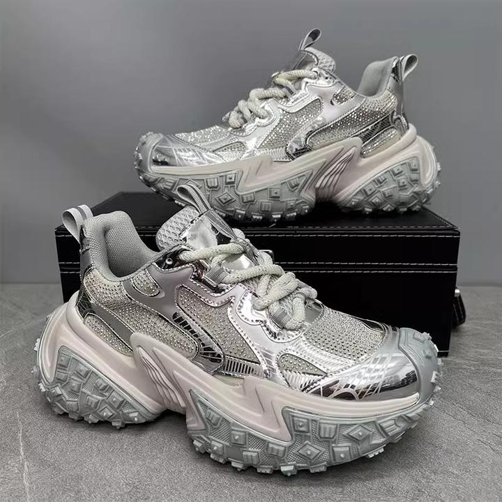 法莎尼亚男士小众老爹男鞋时尚个性水钻男鞋厚底内增高运动休闲鞋