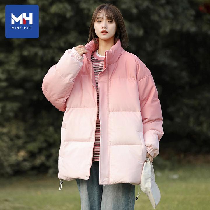 唐狮集团MH冬季棉服女立领宽松不臃肿小个子粉色渐变可爱棉衣外套
