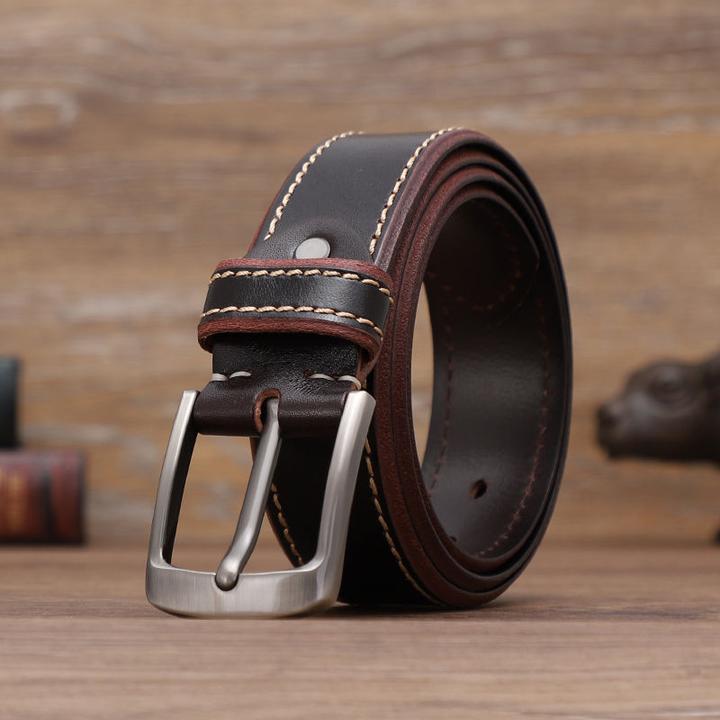 头层牛皮手工皮带男真皮针扣腰带男青年复古做旧裤带学生年轻人潮