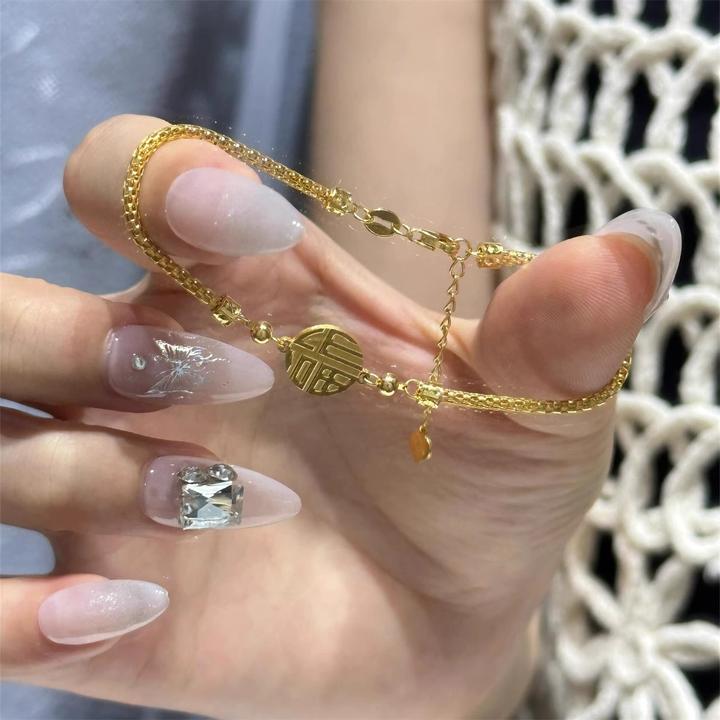 铜合金手链 金色福字手链女小众设计感精致手串轻奢闺蜜百搭手饰