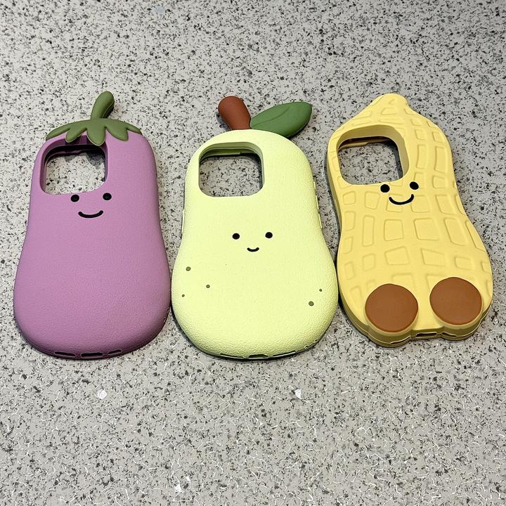 立体茄子雪梨适用苹果16手机壳iphone15/14/13promax硅胶软套12女
