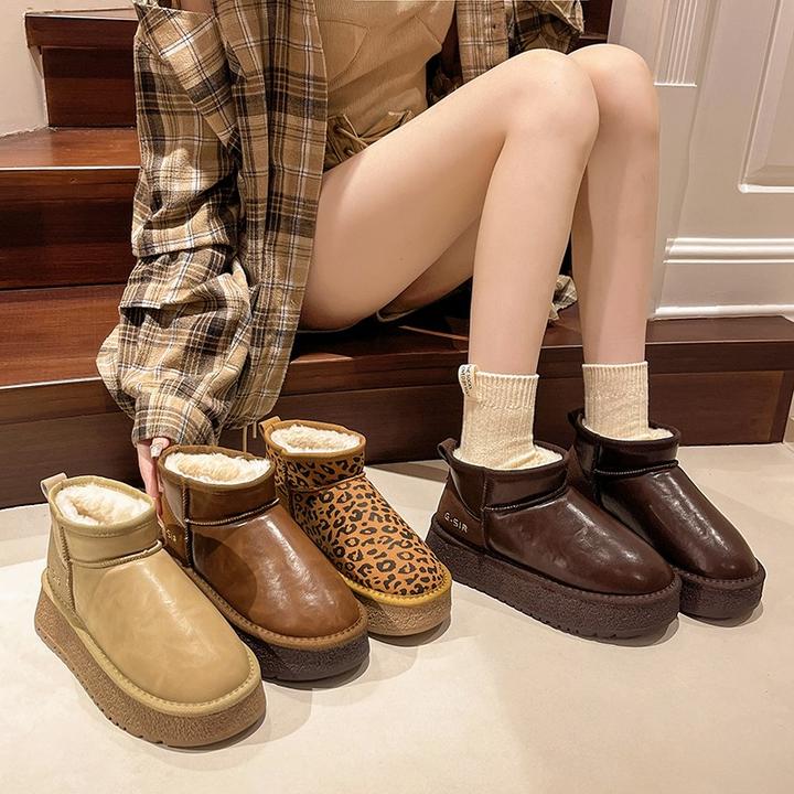 东北雪地靴短靴2024冬季新款加绒加厚皮面厚底防水防滑棉靴小短靴