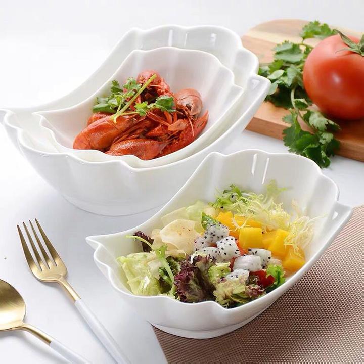 陶瓷凉拌菜碗纯白凤尾碗水果沙拉碗酒店餐厅商用冷热菜盘异形盘子