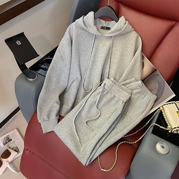 秋季运动套装女2024新款韩版宽松显瘦连帽休闲卫衣束脚卫裤两件套