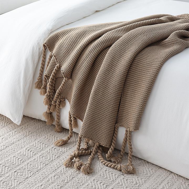 北欧风针织盖毯沙发装饰休闲毯纯色加厚秋冬毯子沙发毯沙发盖毯