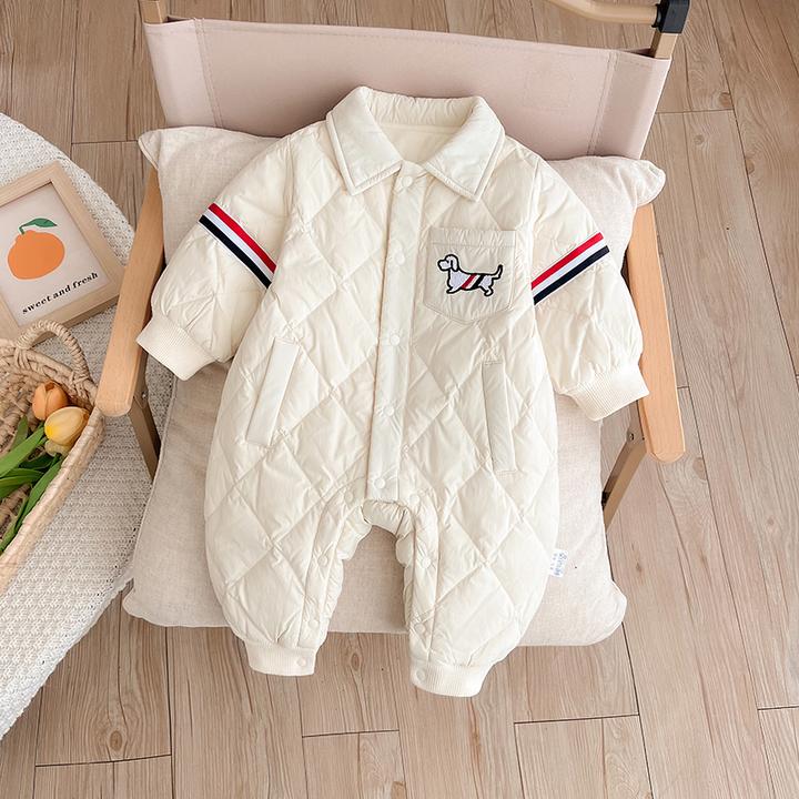 冬装新款男宝加绒加厚简约羽绒服连体衣冬季女宝时尚保暖外出爬服
