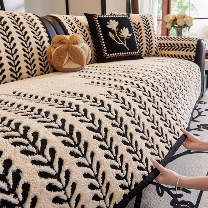 洱峰加厚舒棉绒沙发垫冬季毛绒坐垫防滑皮沙发套罩2024新款秋冬盖