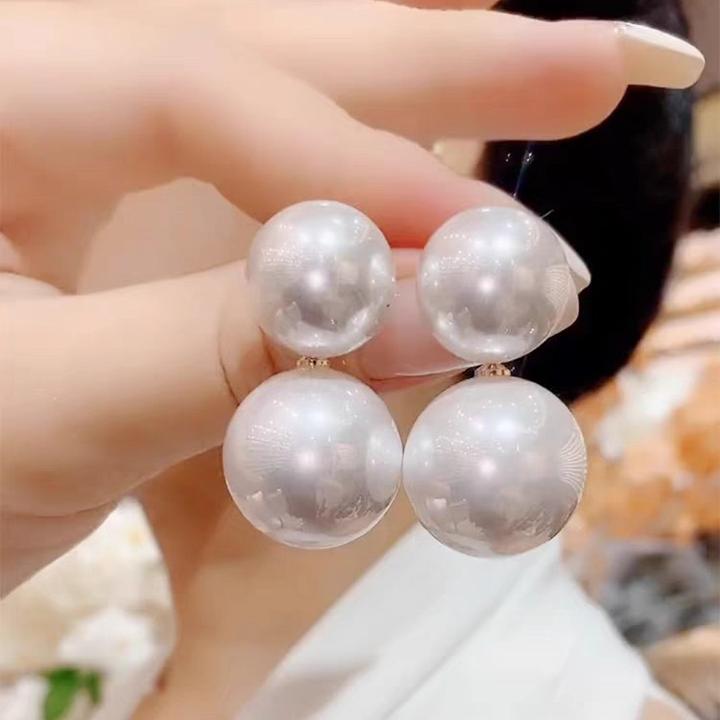 铜合金耳饰 夸张白色高品质大珠耳钉时尚个性气质小众E004