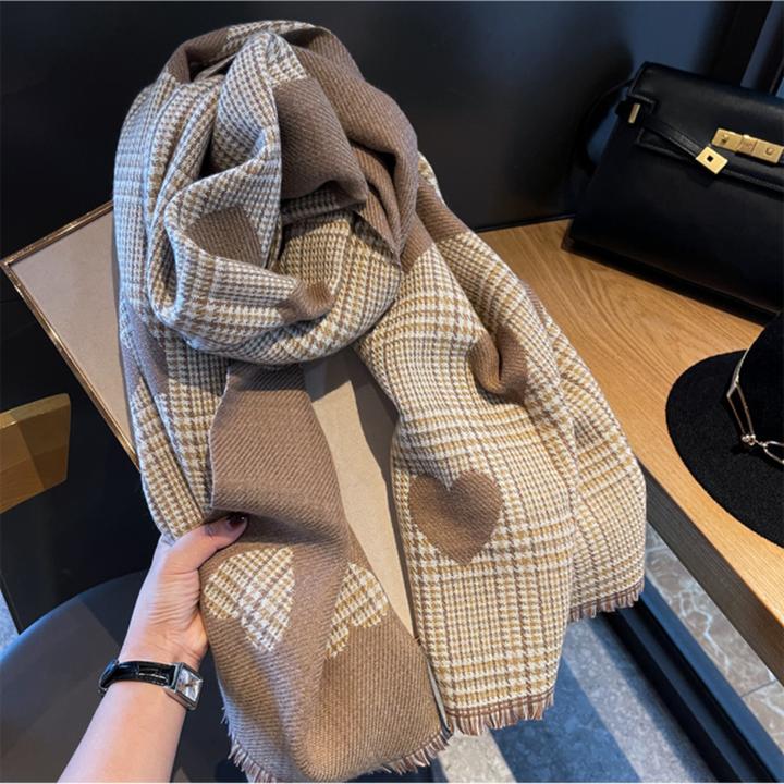 Miss Silas羊绒围巾女秋冬季披肩外搭百搭时尚爱心格子保暖围脖