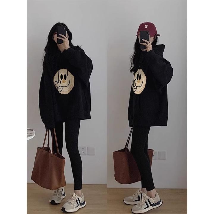 黑色连帽卫衣女薄款2025年春秋冬新款大码宽松慵懒风上衣帽衫外套