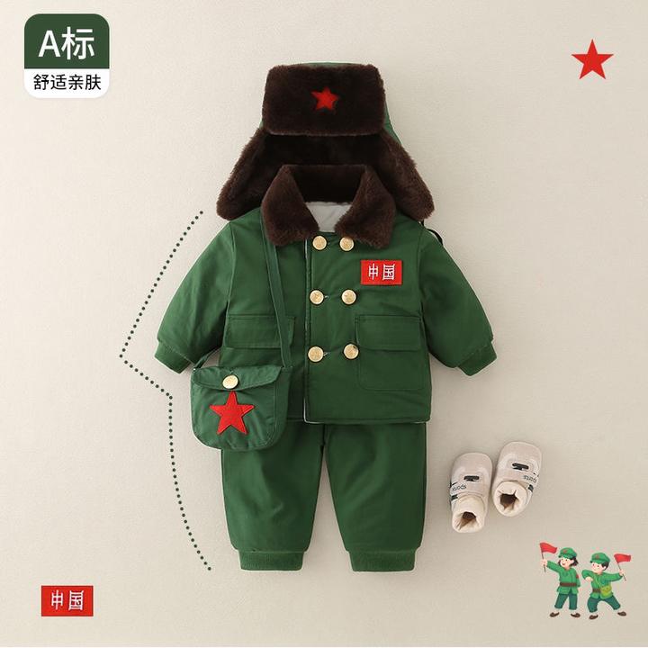 新款婴儿套装冬季加厚军大衣周岁棉衣超萌外出宝宝洋气外出军大衣