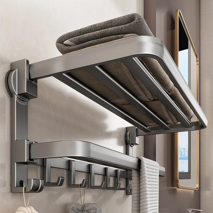 吸盘毛巾架卫生间免打孔浴巾架子浴室置物架一体厕所收纳挂钩挂杆