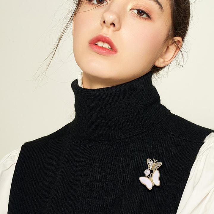 韩版贝母蝴蝶胸针奢华百搭精致领针别针时尚大气丝巾包包服装配饰