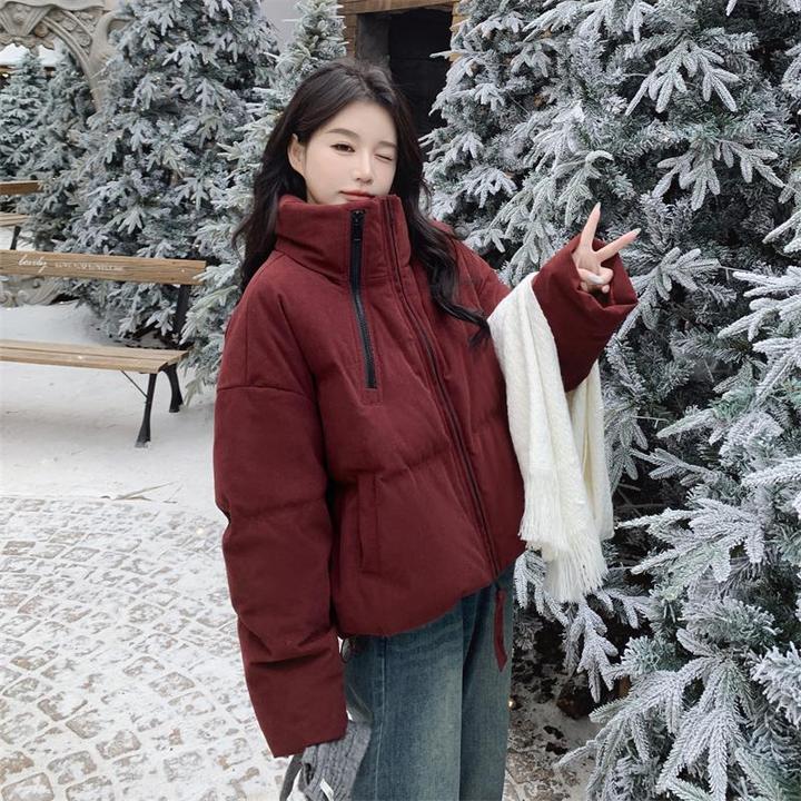 安可拉红纯色羽绒服女冬季2025新款高级感短款韩系小个子爆款流行