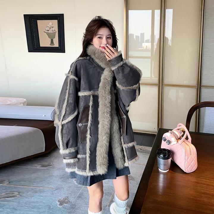 2025冬季新款爆款时尚皮毛一体中长款外套女冬装高级感加厚大衣冬