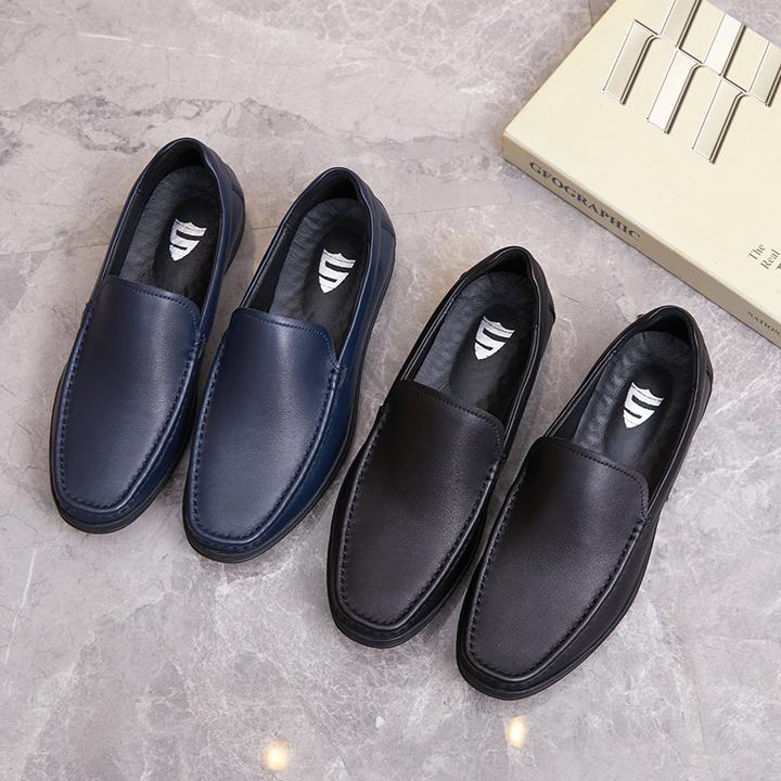 2024春季新款软皮软底套脚舒适豆豆鞋平底舒适男士时尚休闲皮鞋