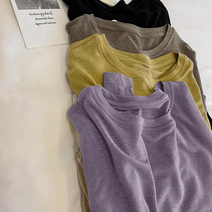 软糯面膜T恤女长袖秋冬2025新款洋气香芋紫色上衣内搭打底衫纯色1