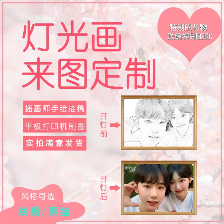 定制七夕浪漫小夜灯ins床头灯光画发光装饰画卧室客厅办公桌摆台