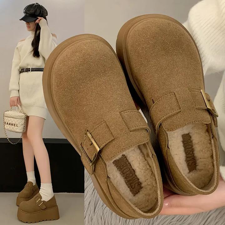 松糕厚底增高女鞋勃肯鞋2024年新款秋冬季复古一脚蹬乐福鞋博肯鞋