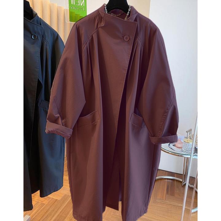 欧货轻奢高级感气质立领秋季安可拉红穿搭宽松休闲长款风衣外套女