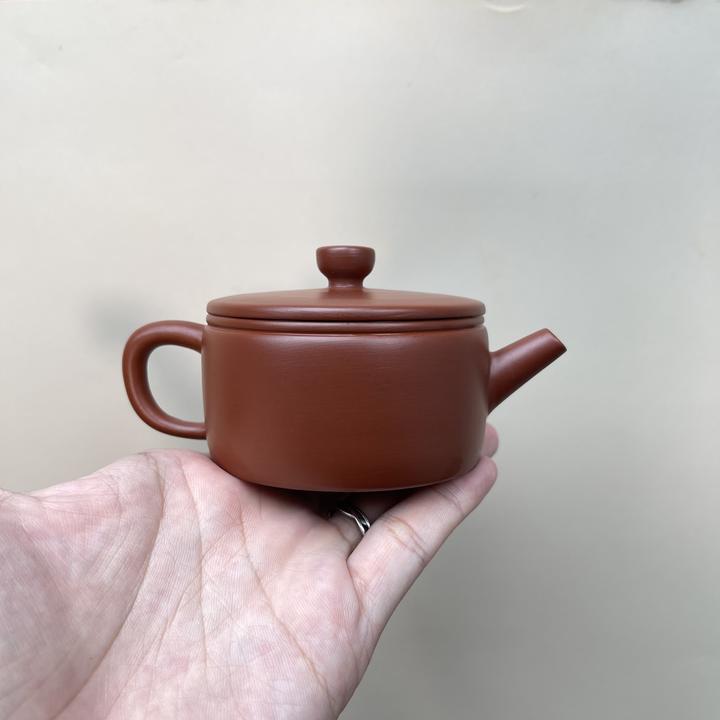 潮州手拉壶朱泥壶手工大口汉瓦壶直筒6.5cm大开口实用器型120毫升