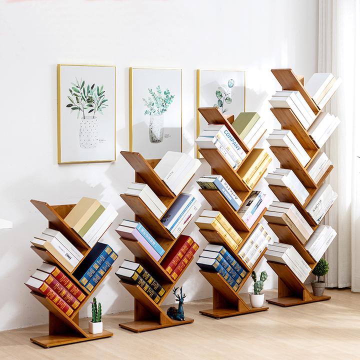 简易书架置物架竹学生小书架收纳简约落地树形书架简易置物架