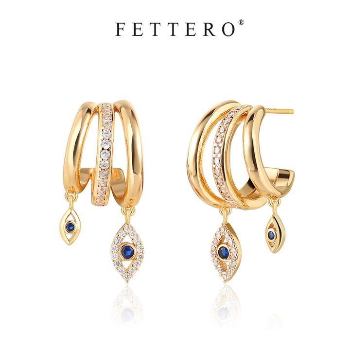 fettero 铜合金耳饰 【3线吊眼睛对称耳钉】轻奢气质小众欧美设计师