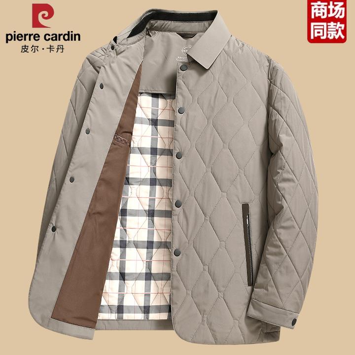 皮尔卡丹高档桑蚕丝男士棉服爸爸冬装保暖棉袄中老年轻薄休闲外套