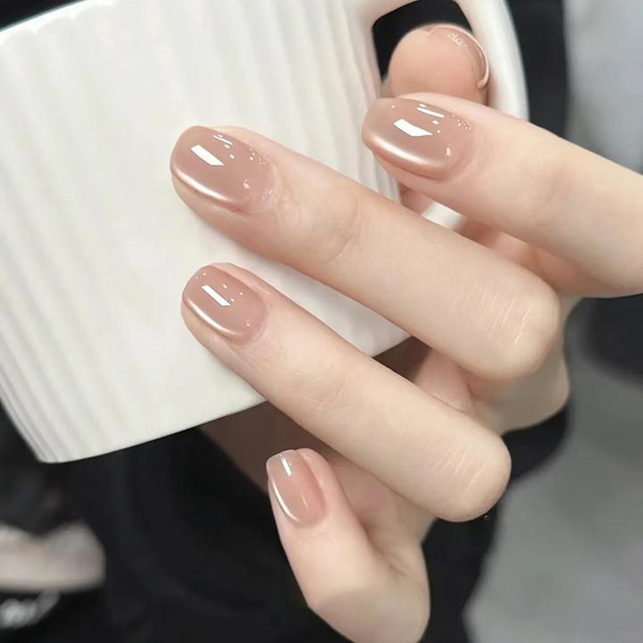 显白温柔冰透猫眼咖色时尚气质复古秋冬短甲美甲贴片可拆卸30片装