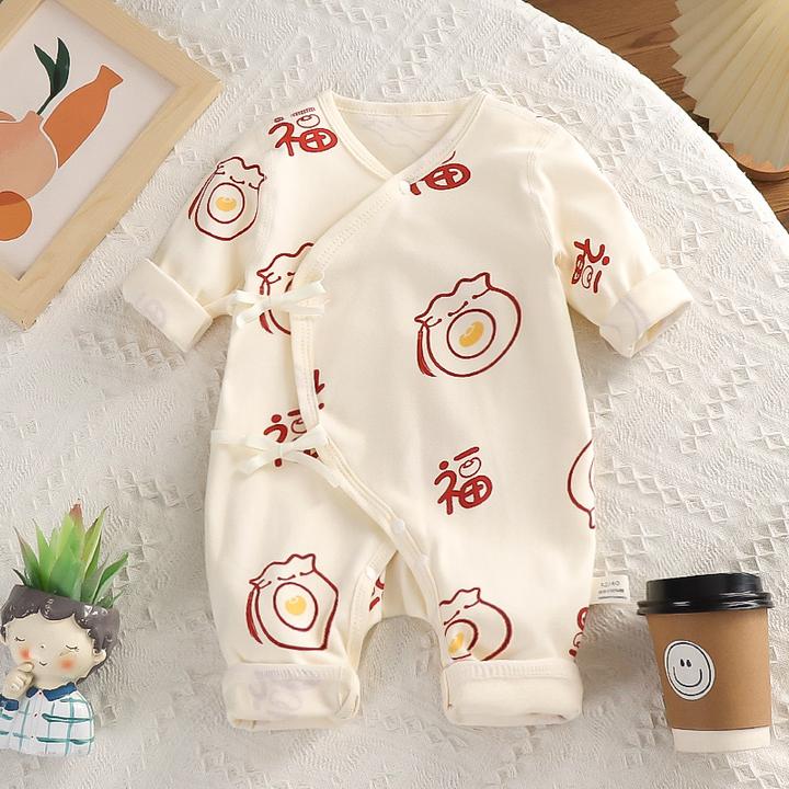 新生儿婴儿连体衣春秋满月服纯棉宝宝衣服蝴蝶衣红色喜庆哈衣爬服