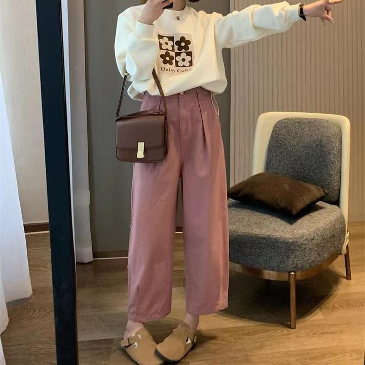 韩版休闲裤女高腰百搭直筒裤2025秋季新款工装裤宽松显瘦哈伦裤子
