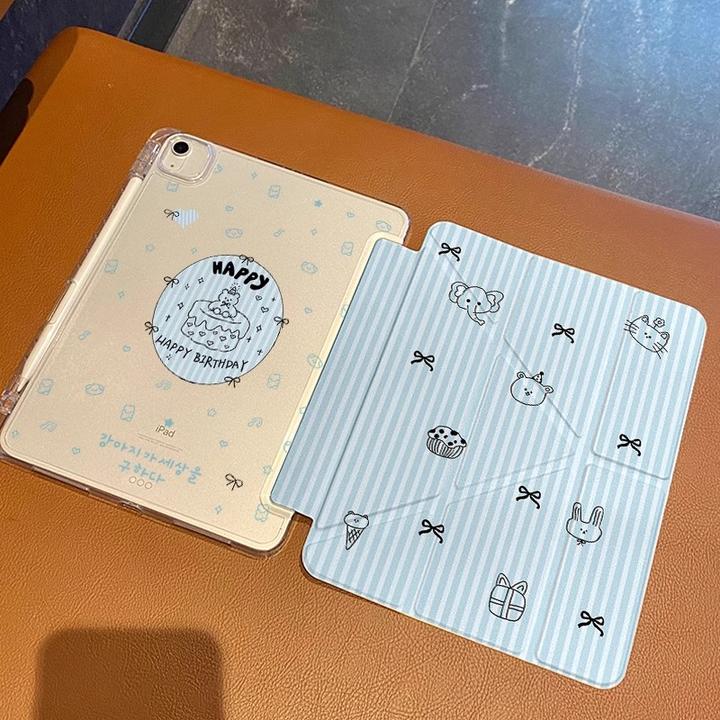 Y字三折条纹涂鸦苹果ipad11平板10代保护壳air6/7保护套pro平板壳