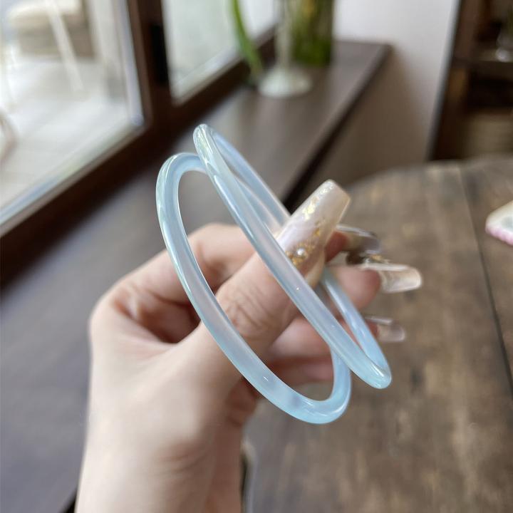 天空蓝｜天然高冰种玉髓手镯叮当镯蓝色玛瑙细圆条手镯女款玉镯子