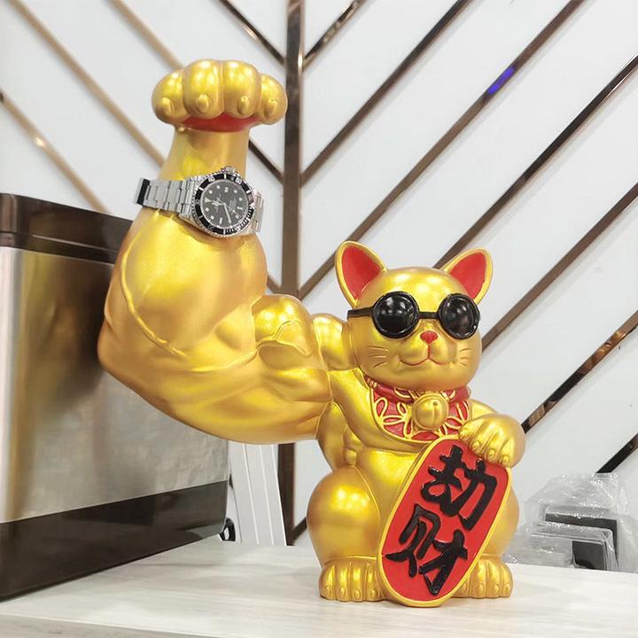 网红招财猫创意时尚摆件店铺开业桌面吧台摆件送礼礼物大力肌肉猫