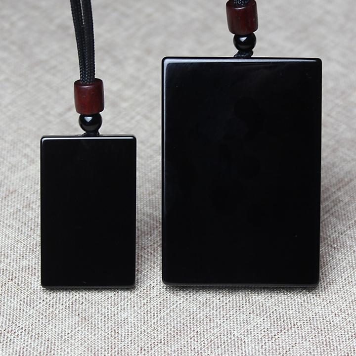 天然黑曜石吊坠挂件项链女饰品情侣礼物男士无事牌刻字定制