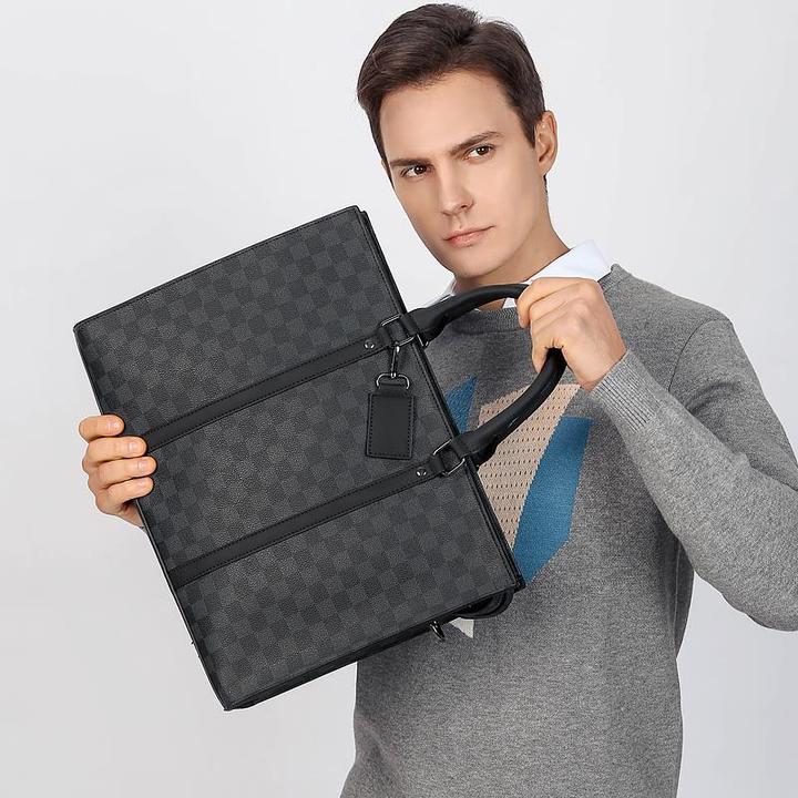 2024欧美新款商务公文包格子纹单肩斜挎包手提电脑包潮牌文件包