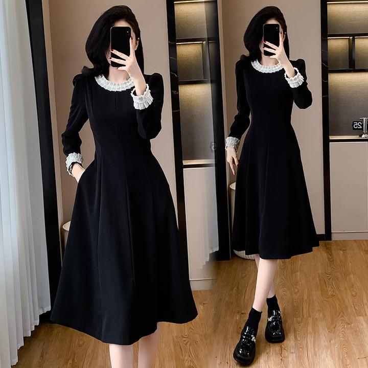 法式优雅赫本风气质显瘦长袖连衣裙2024秋冬高级感长款字裙百搭
