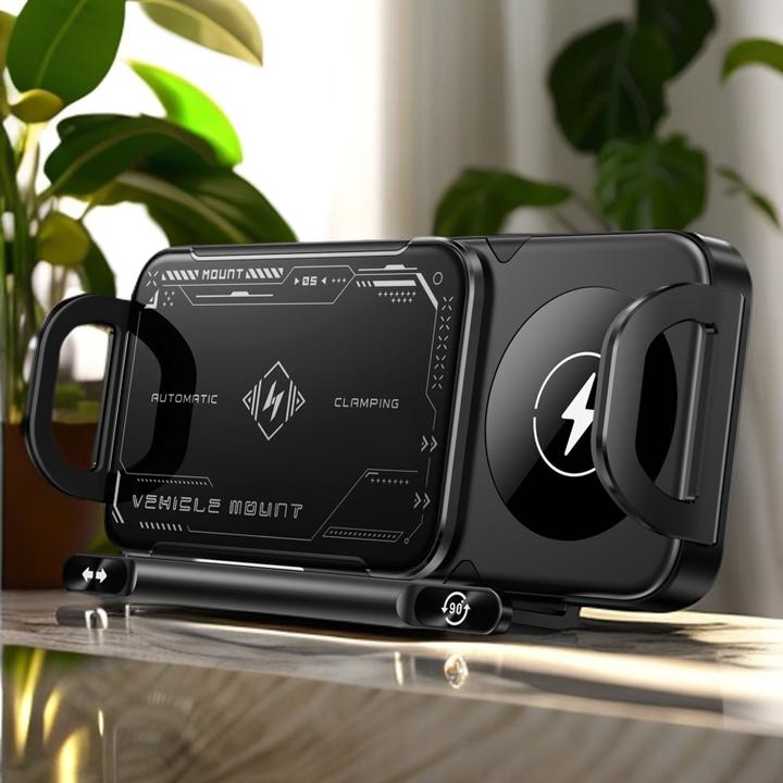 折叠屏车载手机支架24新款无线充旋转导航支架双线圈简约风格