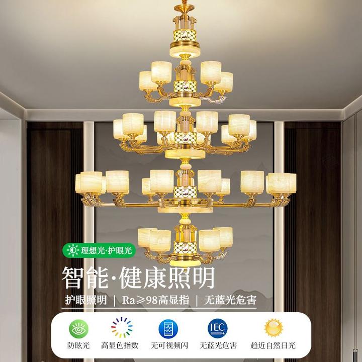 新中式吊灯2024新全铜吊灯客厅主灯中国风家用别墅复式楼多层吊灯