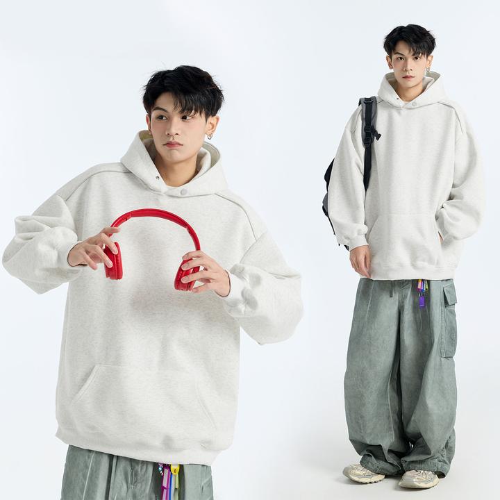 秋冬加绒加厚卫衣男纯色重磅连帽拉链设计长袖青少年外套休闲上衣