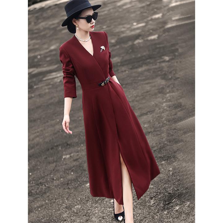兰瑟儿秋季新款气质名媛优雅长袖西装连衣裙女775CL2107