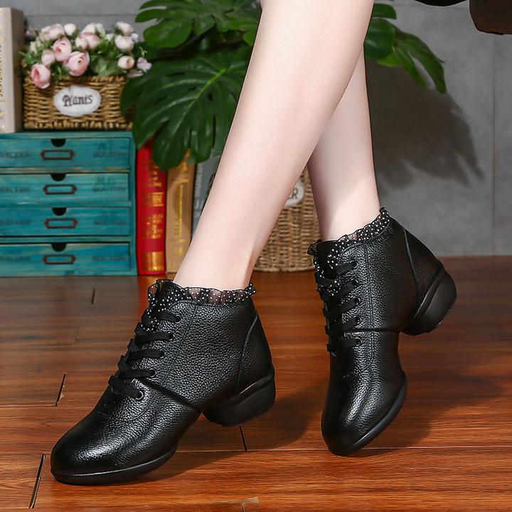 特丝丽她【323牛皮】舞蹈鞋女软底广场舞跳舞鞋水兵舞中老年妈妈鞋