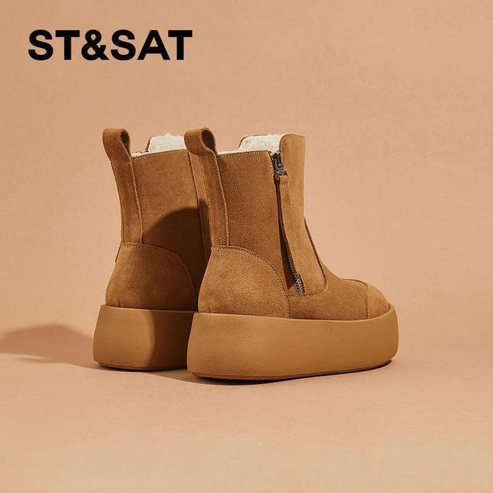 星期六厚底雪地靴女2024冬季新款加绒保暖毛毛棉鞋户外防滑短靴子