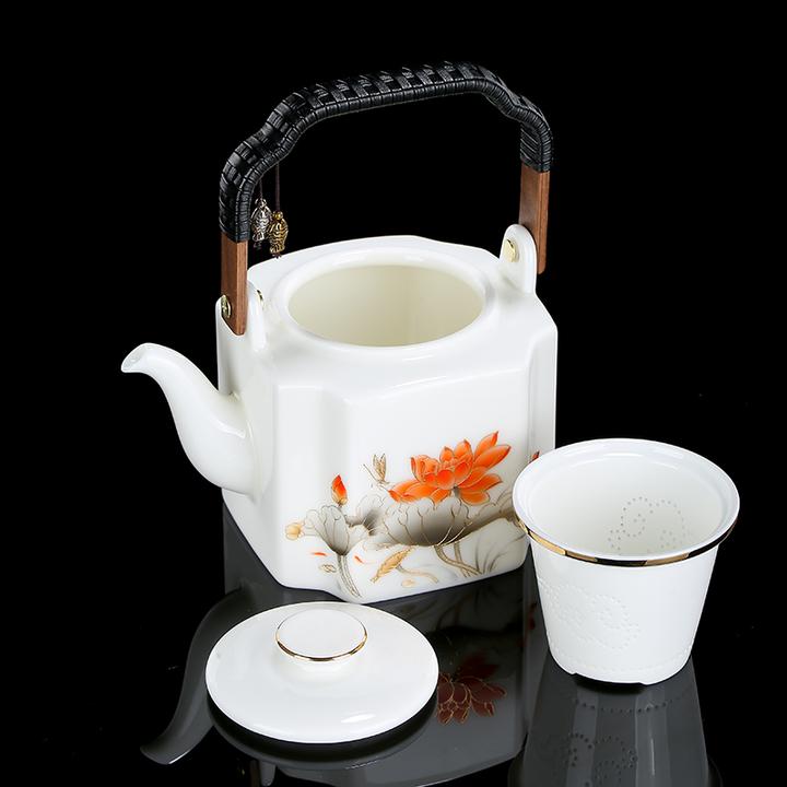 高档羊脂玉提梁壶大号容量家用泡茶壶家用全瓷内胆过滤茶水壶单壶